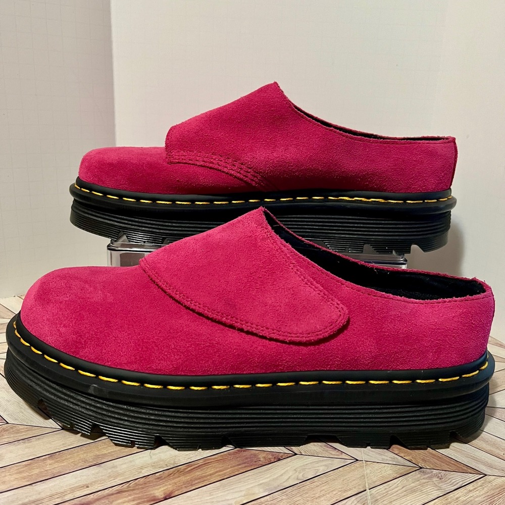 Dr Martens Zebzag Anywair Mules Men 10 Women 11 Fuschia Pink Suede Platform Clog